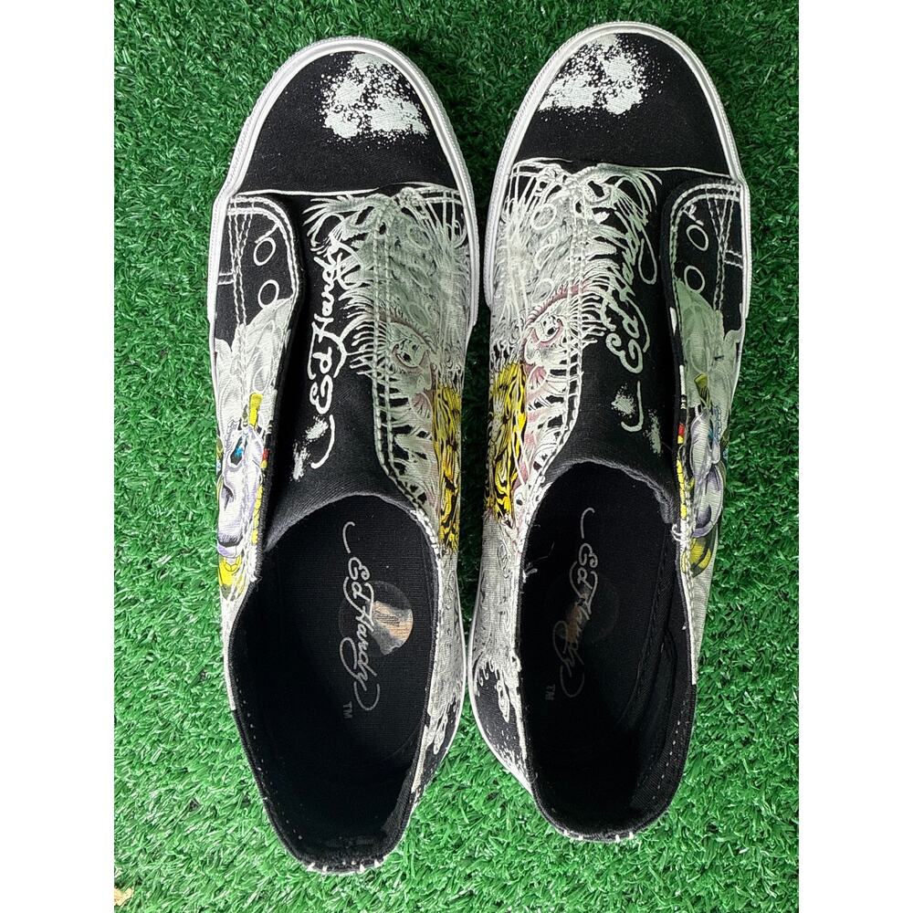 VTG Ed Hardy Christian Audigier Black Tiger Skull Laceless Sneakers Shoes Sz 7 - Picture 6 of 8